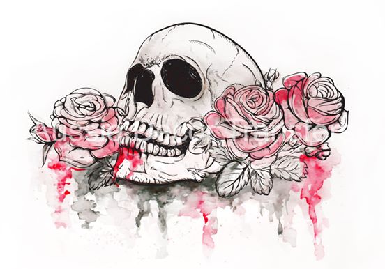 Skull & Bleeding Roses Decoupage Paper