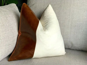Mudcloth Pillow Cover With Genuine Leather Stripe